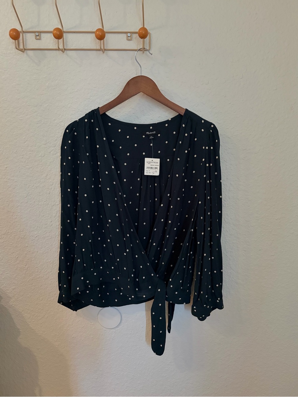 NWT Madewell Dark Green Polka Dot Wrap Blouse